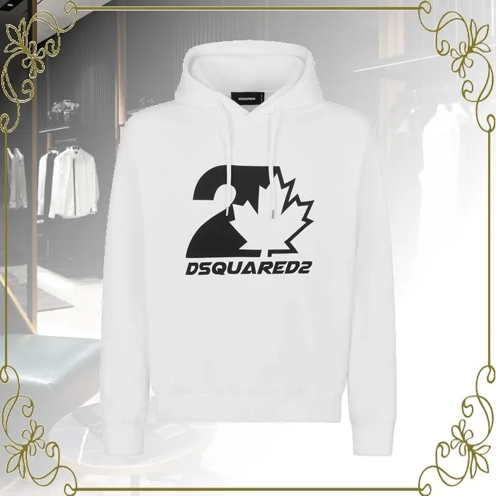 D SQUARED2  |Long Sleeves Plain Cotton Logo Luxury Hoodies