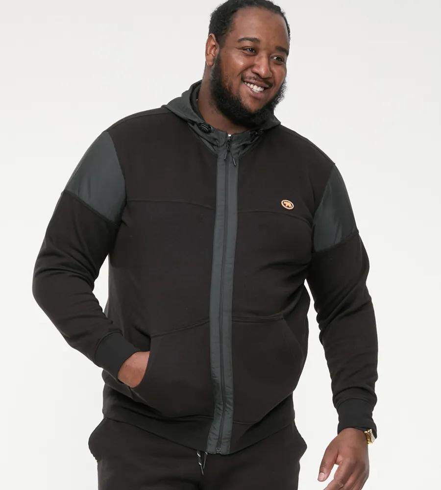 D555 Big Mens Couture Hoodie With Woven Contrast Fabric Trim (DEAN)