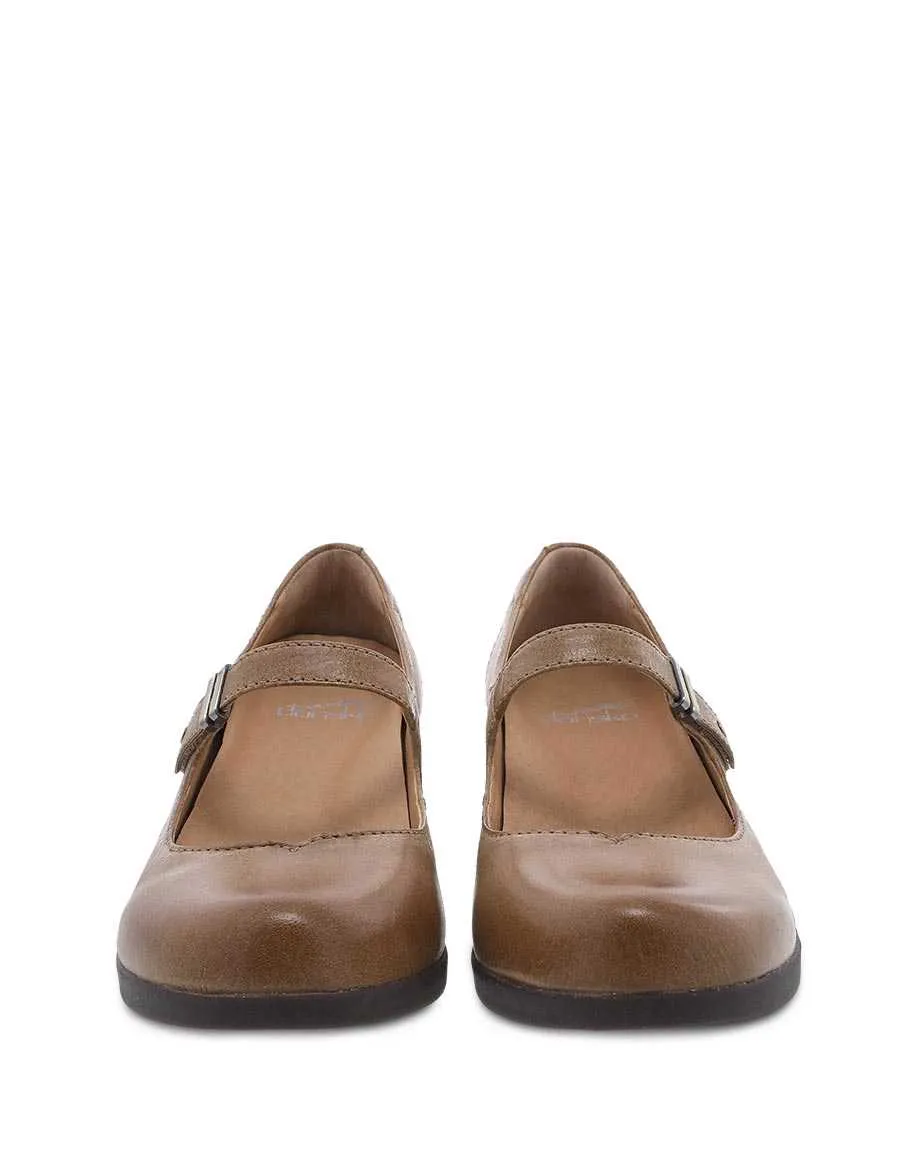 Dansko Womens Callista Mary Jane Velcro Shoes- Tan