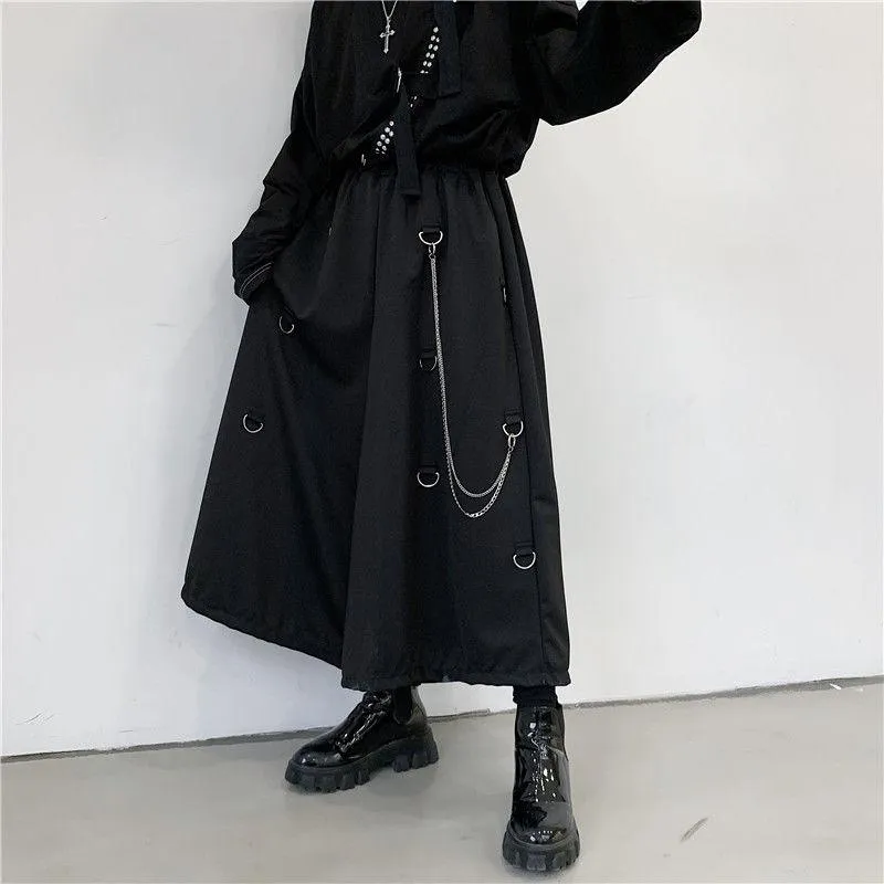 dark style wide leg Capris personality heavy metal zipper pants