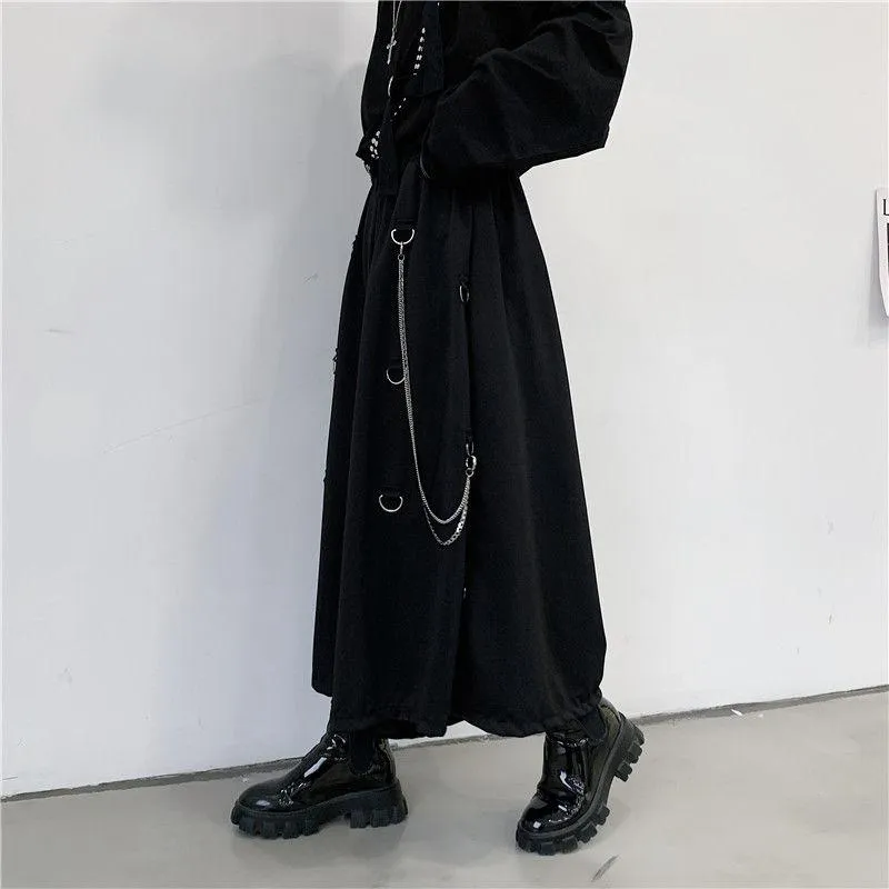 dark style wide leg Capris personality heavy metal zipper pants