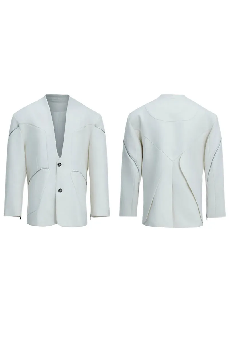 Deconstructed Double-Zip Collarless Blazer