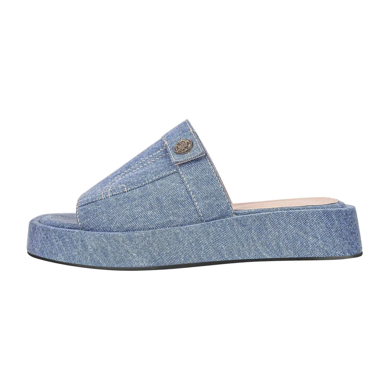 Denim Platform Square Toe Flats Slippers