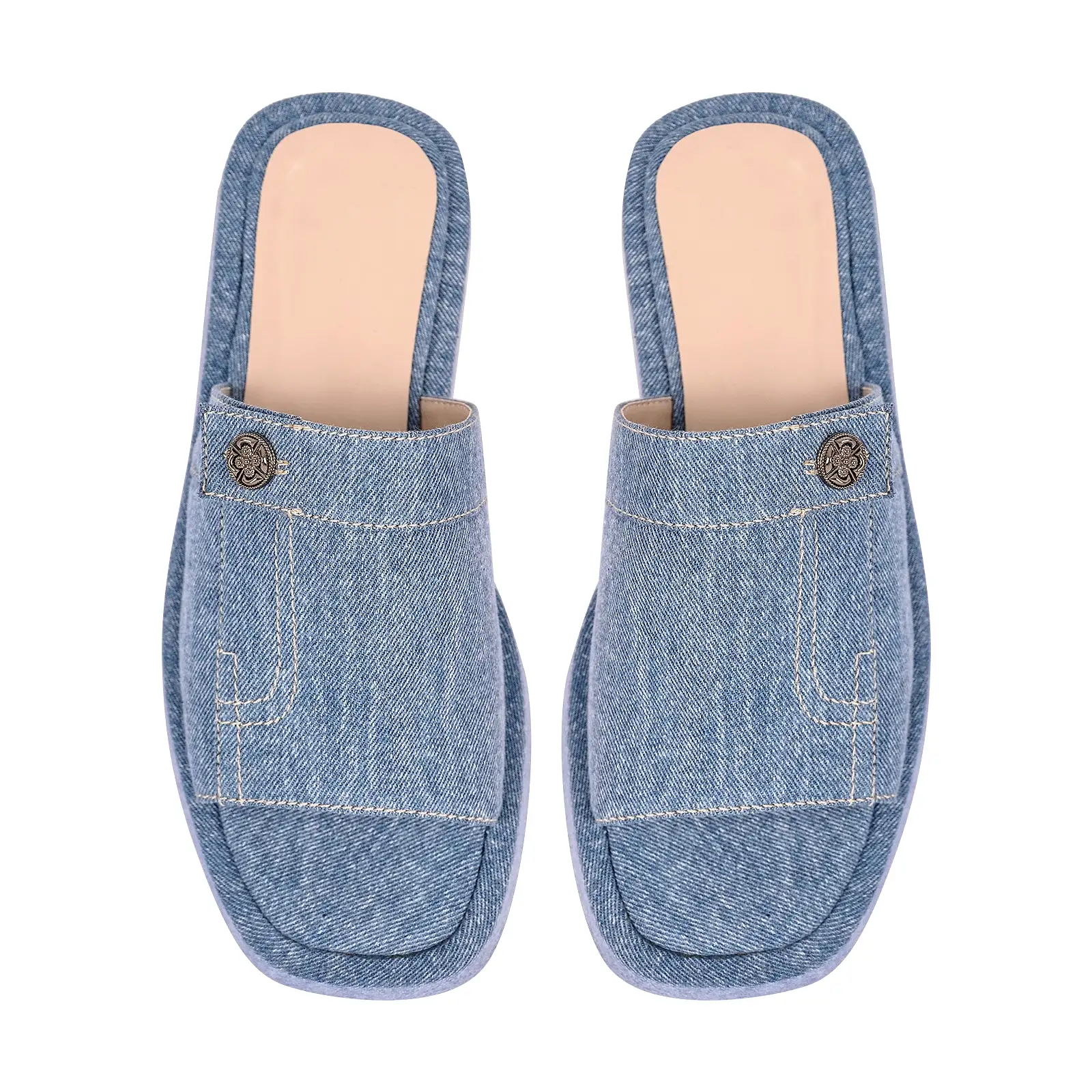 Denim Platform Square Toe Flats Slippers