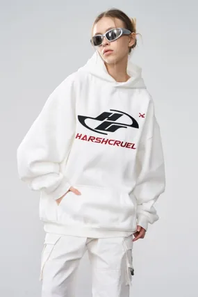 Dynamic Embroidered Logo Loose Hoodie