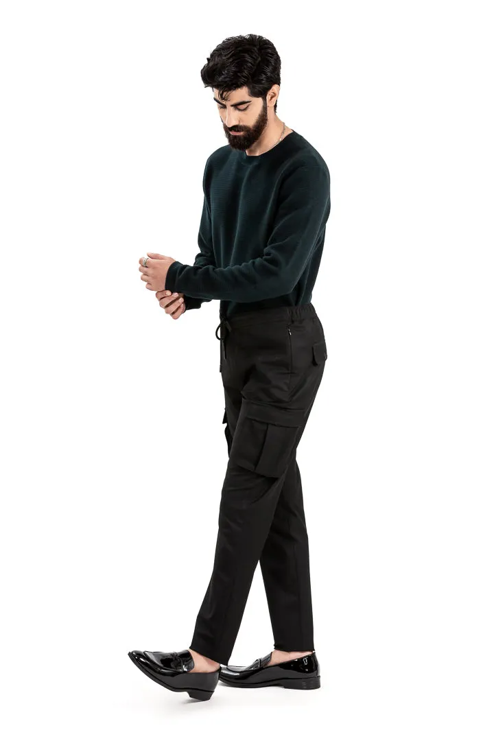 Ebony Black Stretch Cargo Pants