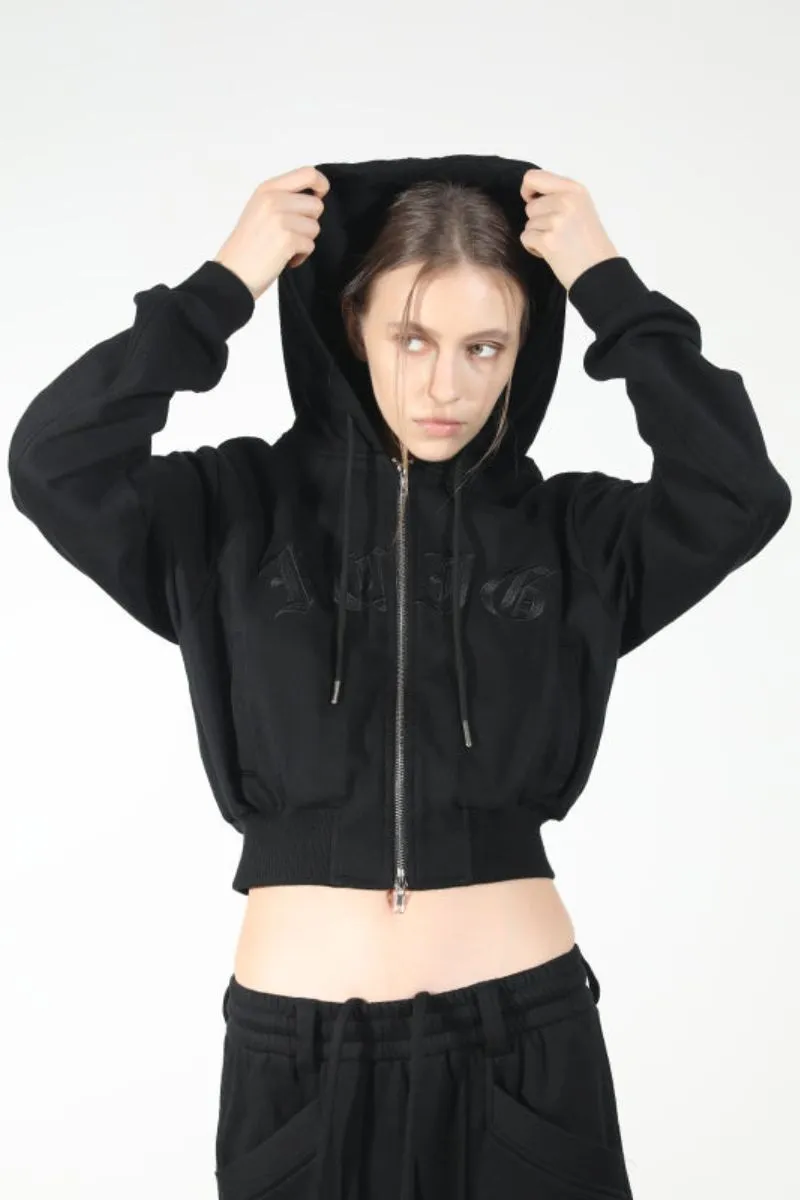 Embroidered Gothic Logo Cropped Hoodie