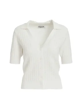 Essentiel Antwerp Fabio Knitted V-Neck Polo Top in Off White