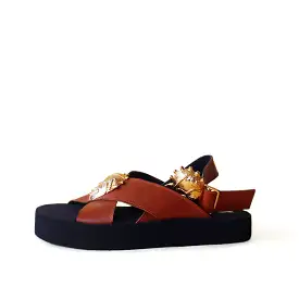 Fah Reg Plus Brown Leather Platform Sandal