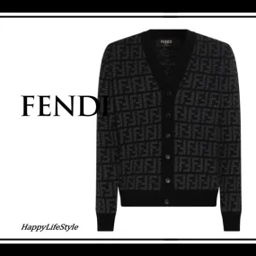 FENDI  |Monogram Cashmere Bi-color Logo Luxury Cardigans