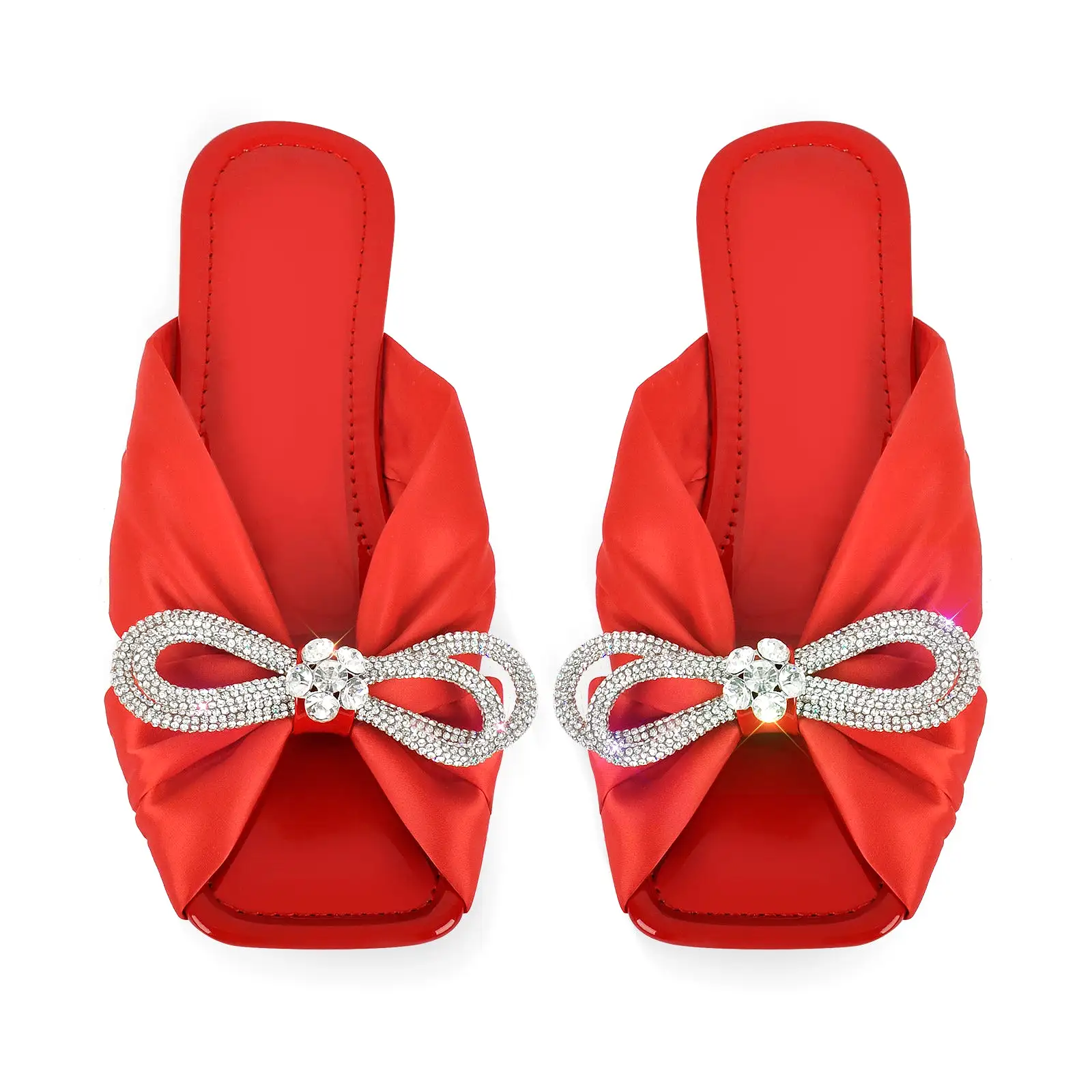 Flat Rhinestone Bow Sandals Slippers