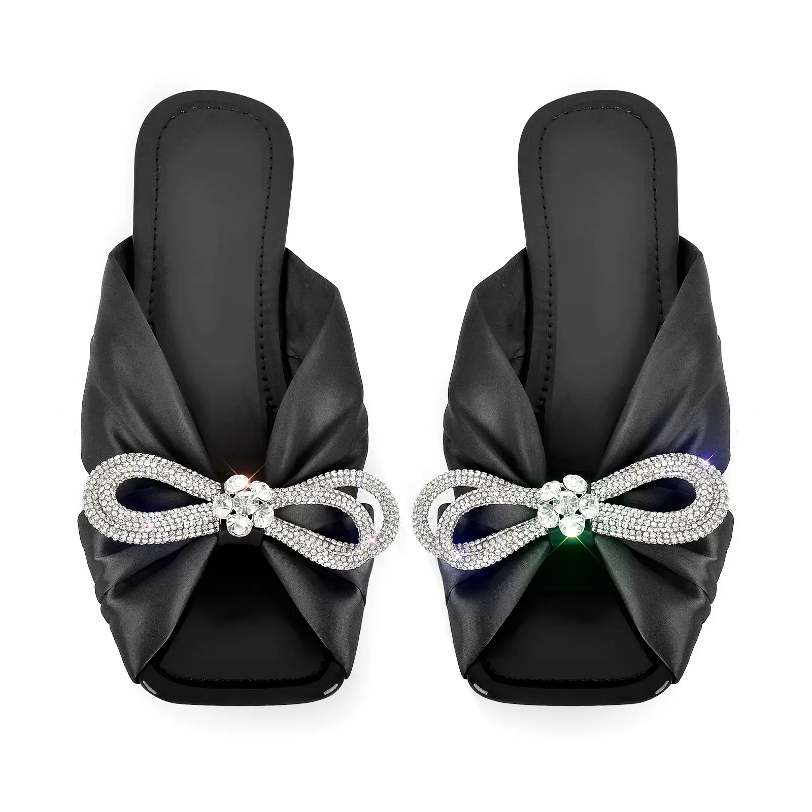 Flat Rhinestone Bow Sandals Slippers