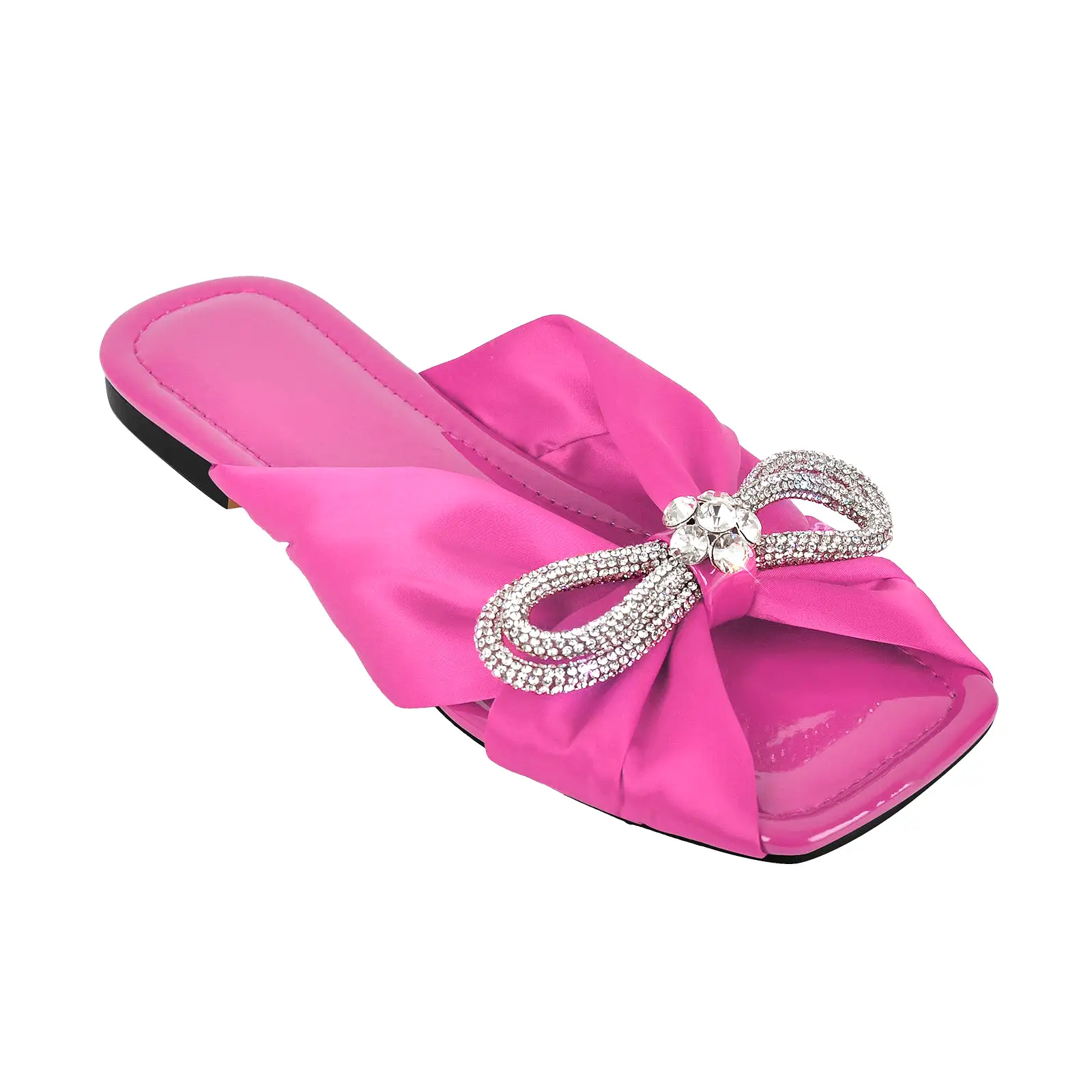 Flat Rhinestone Bow Sandals Slippers