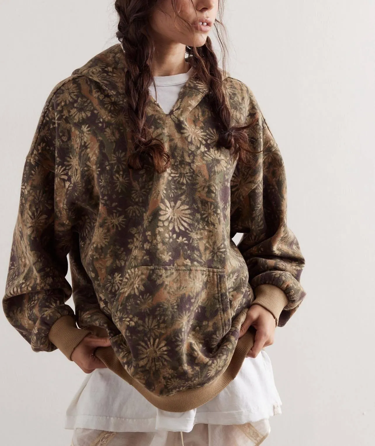 Free People  |Flower Patterns Long Sleeves Hoodies & Sweatshirts