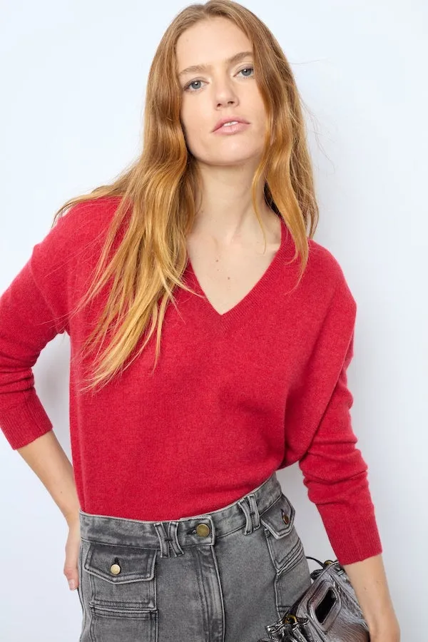 Gerard Darel JANETTE RED VNECK CASHMERE SWEATER