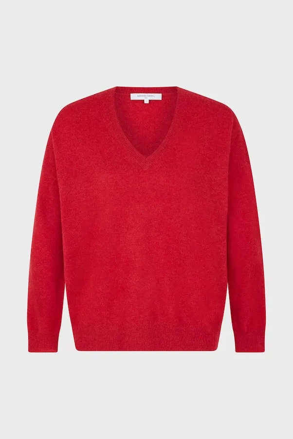 Gerard Darel JANETTE RED VNECK CASHMERE SWEATER