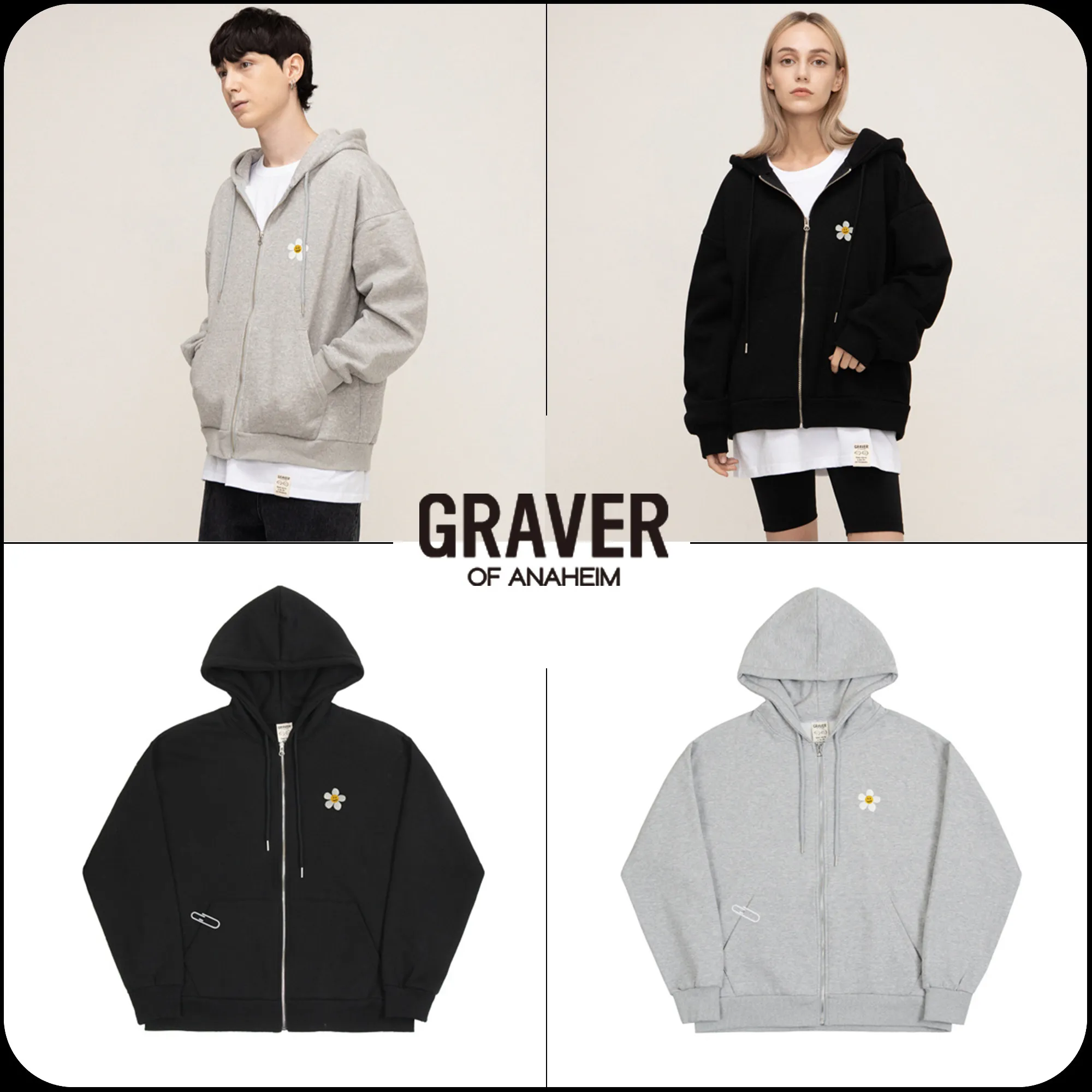 GRAVER  |[GRAVER]★FLOWER DOT EMBROIDERY HOODED ZIP-UP