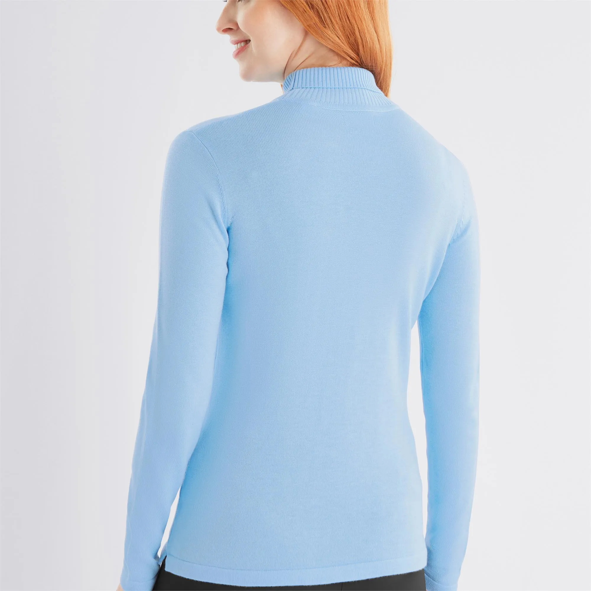 Green Lamb Knox Cashmere Mix Ladies Golf Roll Neck Ice Blue