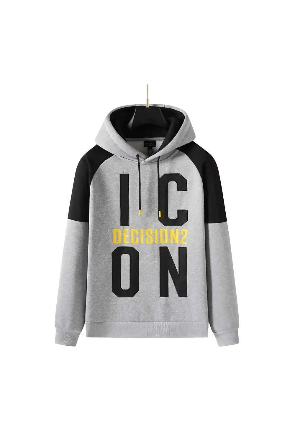 Grey Contrast Decision Icon Print Fleece Hoodie