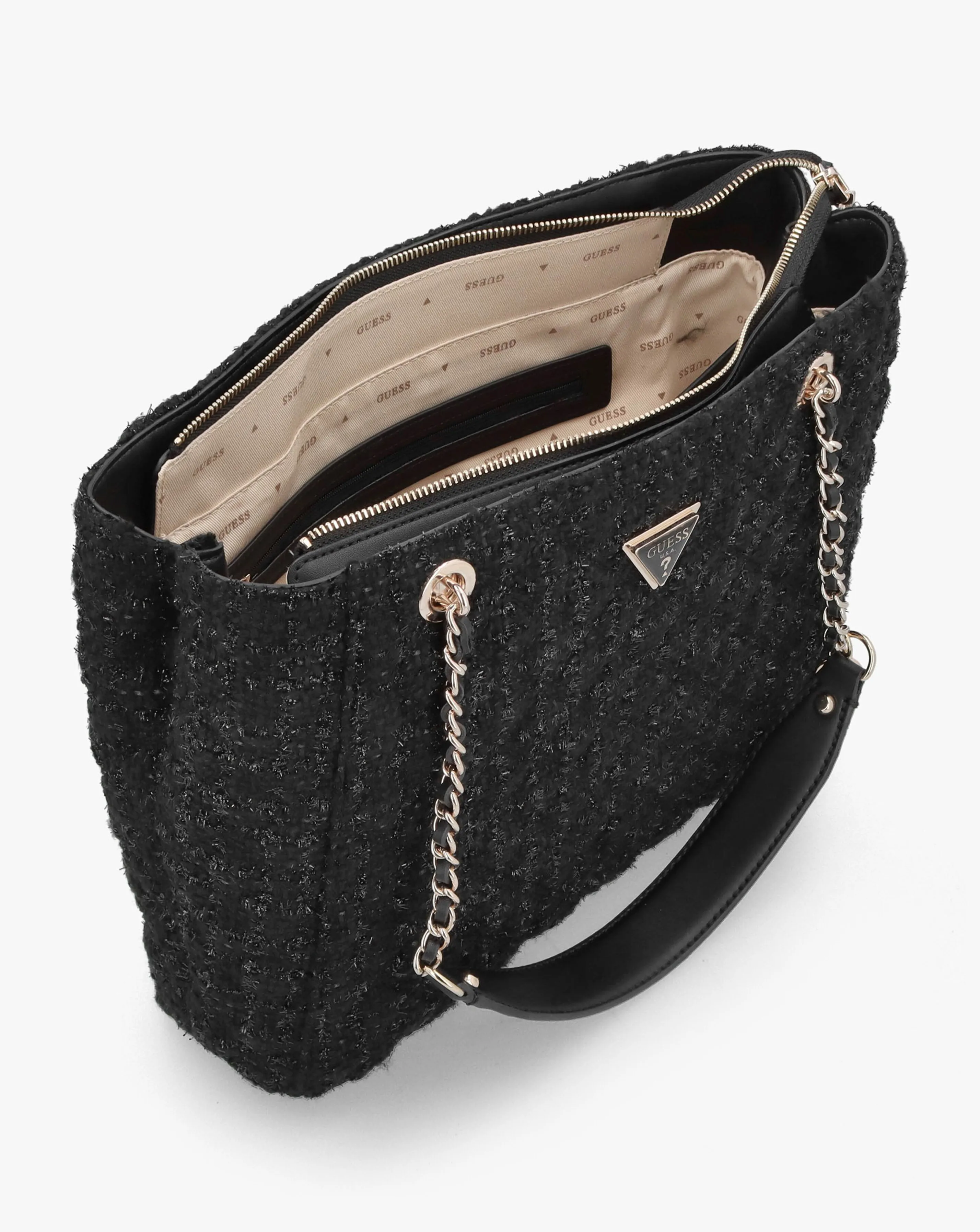 Guess Large Giully Black Tweed Tote Bag | Simply Be