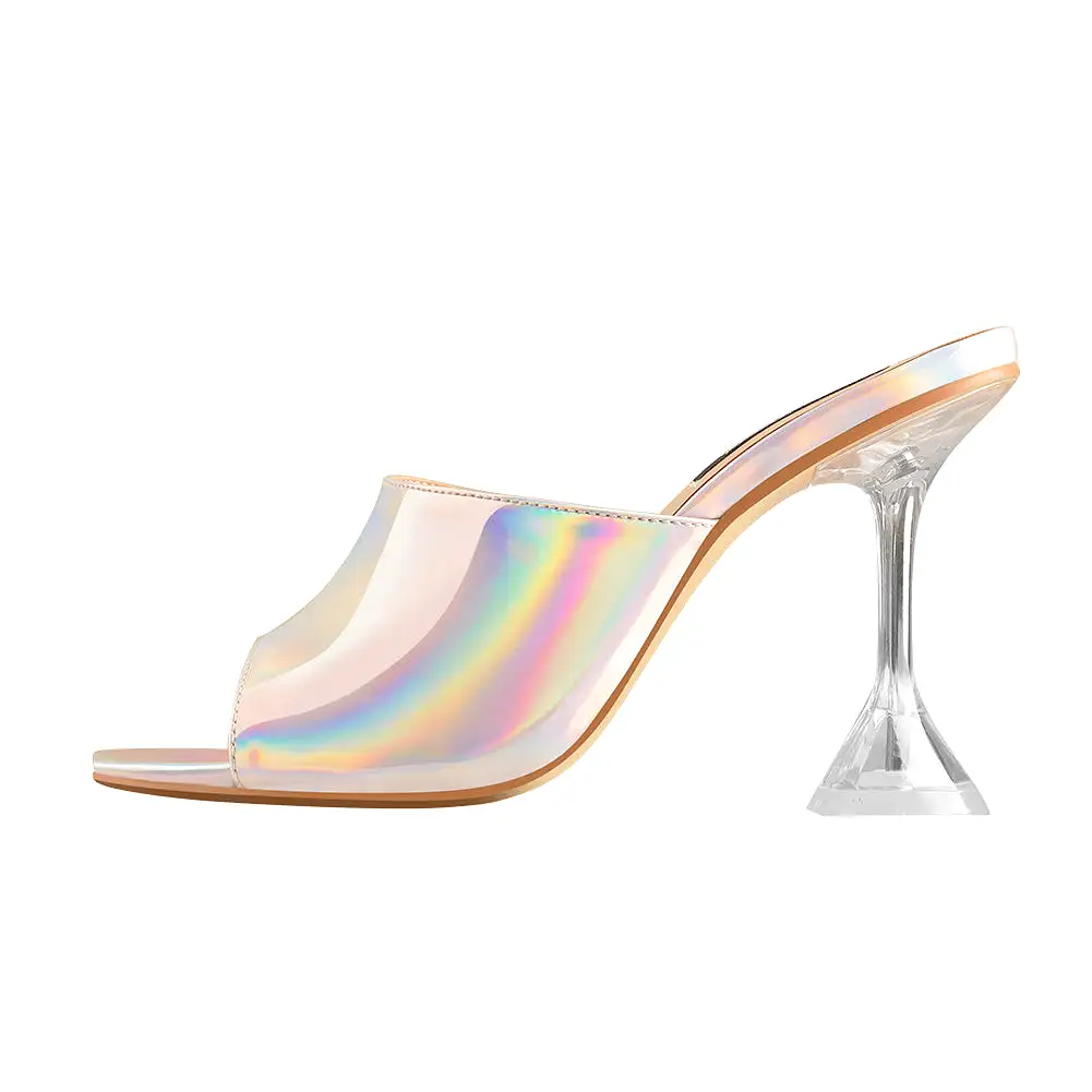 Holographic Transparent Tapered Heel Sandals Mules