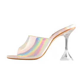 Holographic Transparent Tapered Heel Sandals Mules