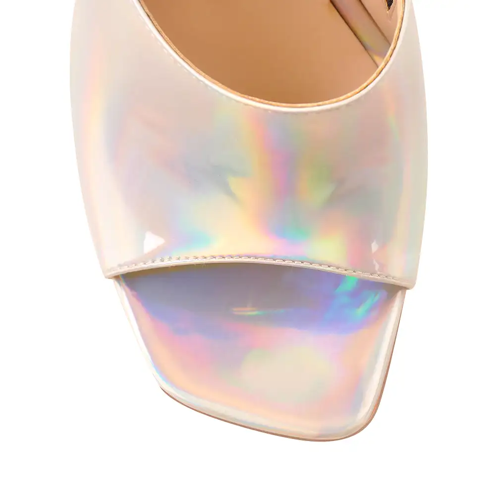 Holographic Transparent Tapered Heel Sandals Mules