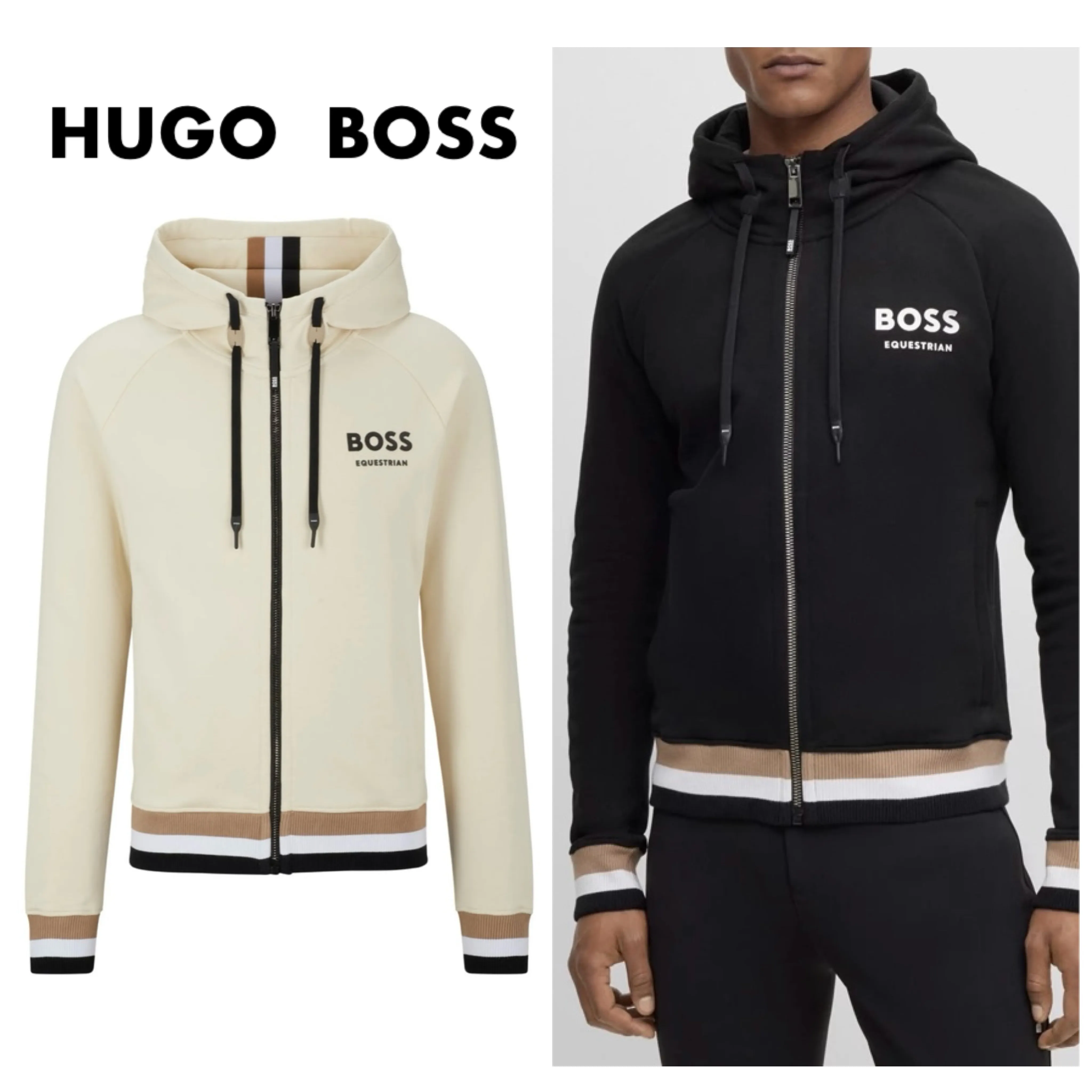 Hugo Boss  |Stripes Long Sleeves Cotton Logo Hoodies