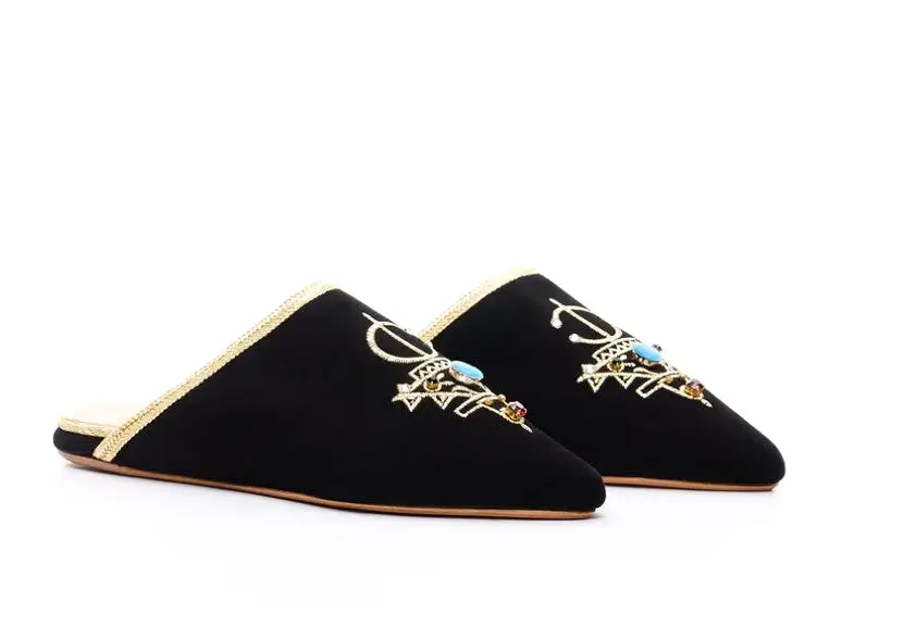 Izza Black Suede Moroccan Slipper