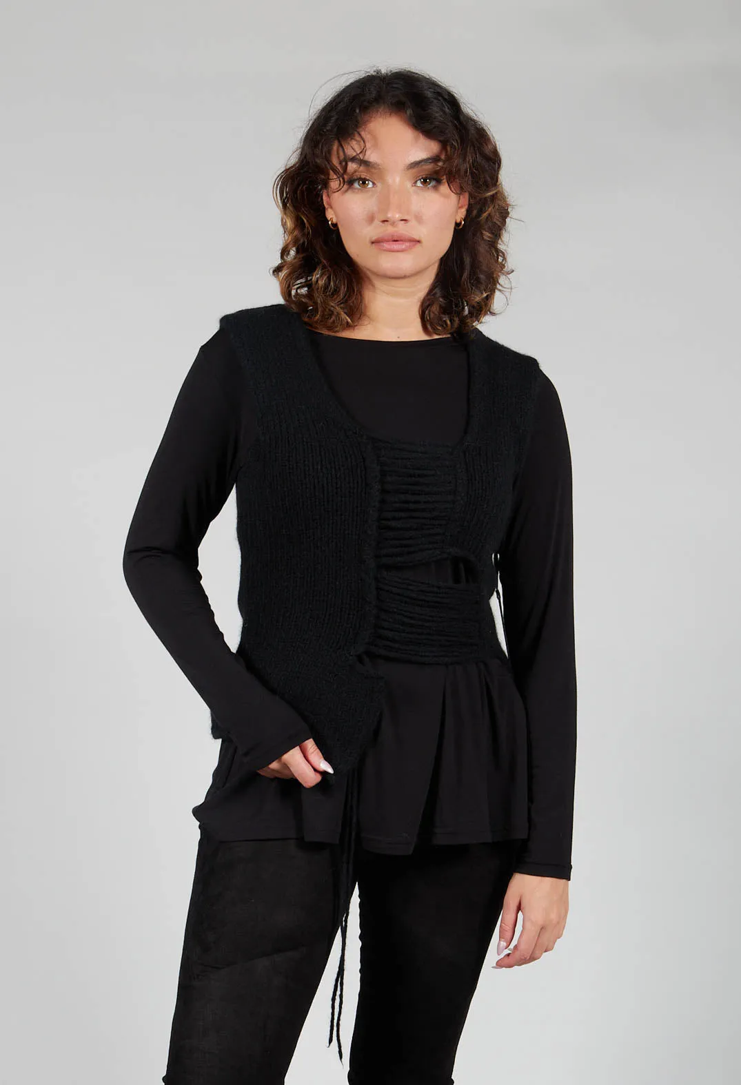 Knitted Vest with Ladder Feature in Black