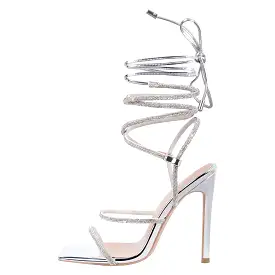 Lace up Rhinestone Strappy High Heel Sandals