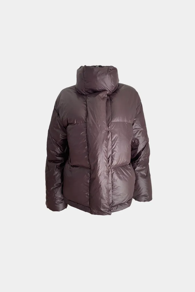 Large Collar Puffer Jacket - Wine