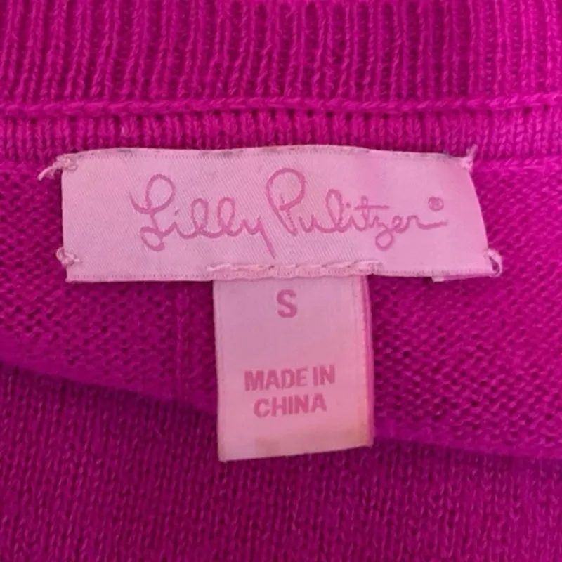 Lilly Pulitzer Pink Crew Neck Long Sleeve Stretch Knit Peplum Sweater Top Size S