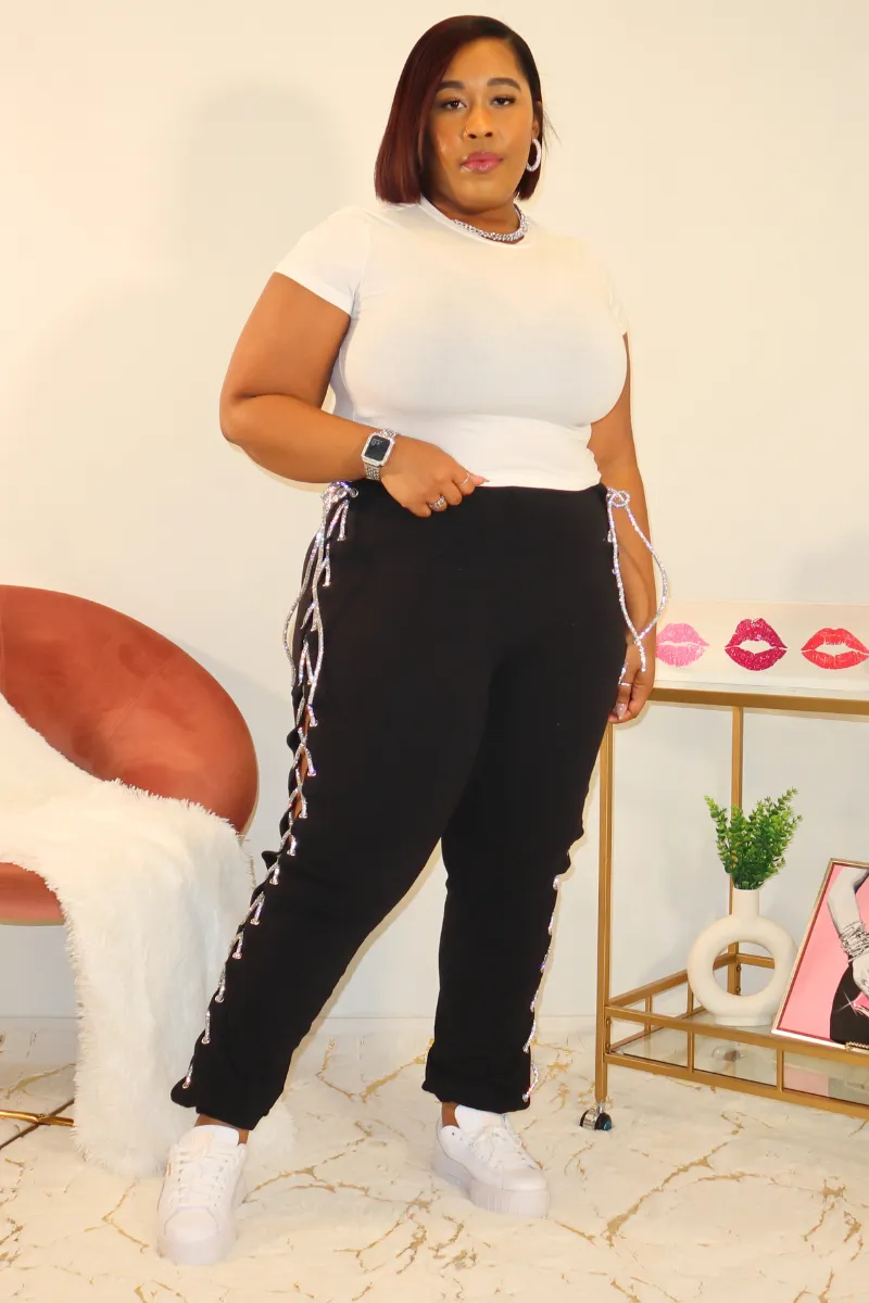 Make Him Sweat Rhinestone Pants (Black)