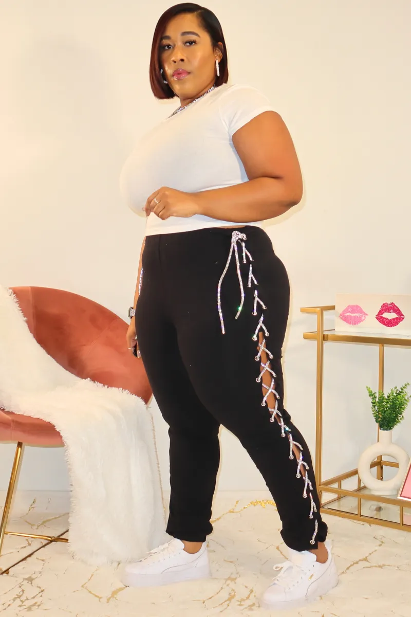 Make Him Sweat Rhinestone Pants (Black)