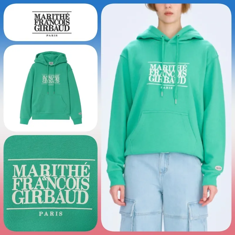 Marithe + Francois Girbaud  |Unisex Long Sleeves Cotton Logo Hoodies