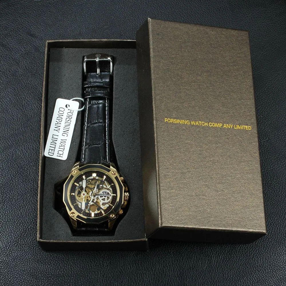 Men's Genuine Leather Skeleton Automatic Mechanical Wristwatch