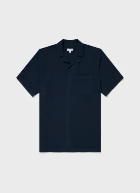 Men's Seersucker Camp Collar Shirt in Navy