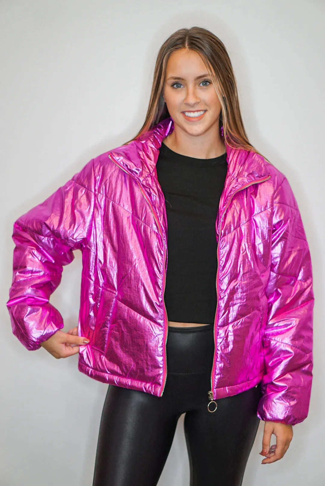 Metallic Trends Magenta Puffer Jacket