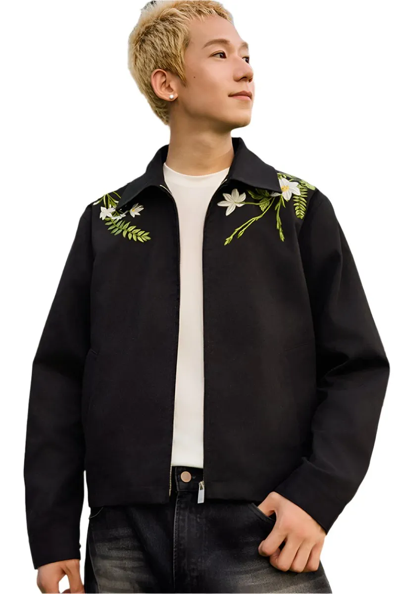 Minimalist Green Floral Embroidered Blazer Jacket