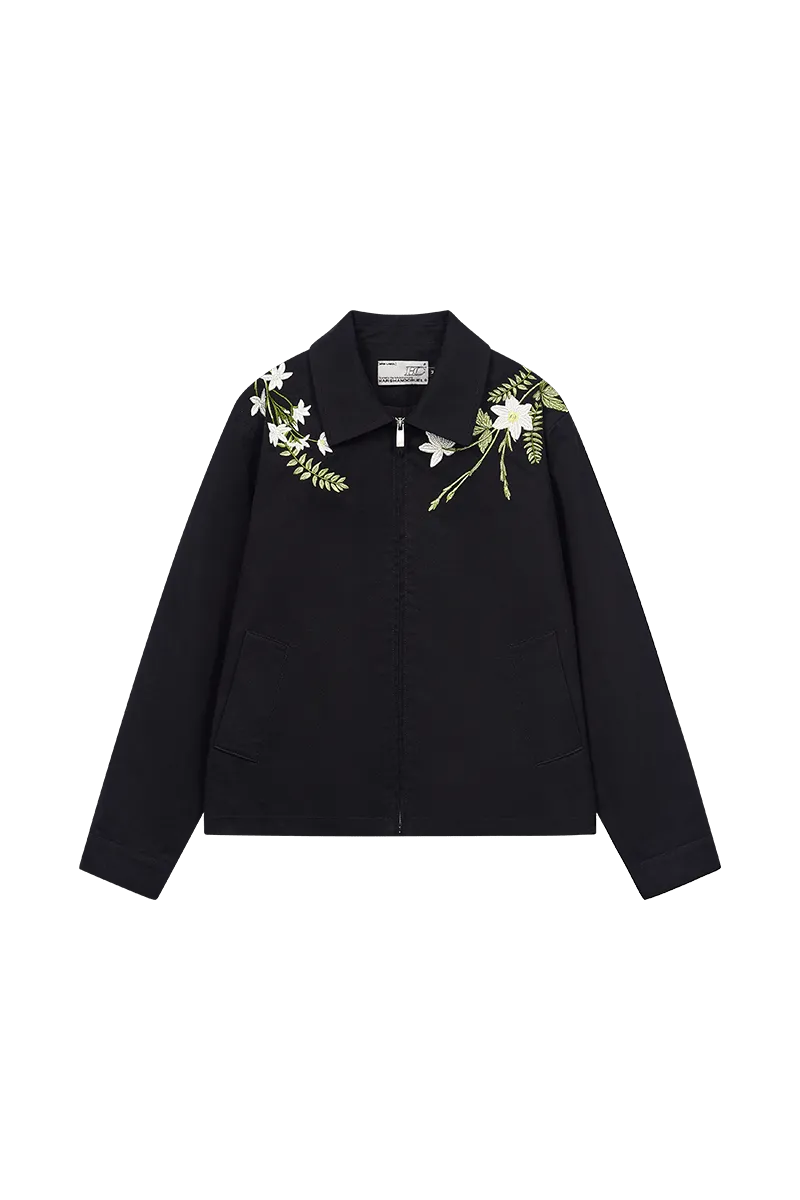 Minimalist Green Floral Embroidered Blazer Jacket