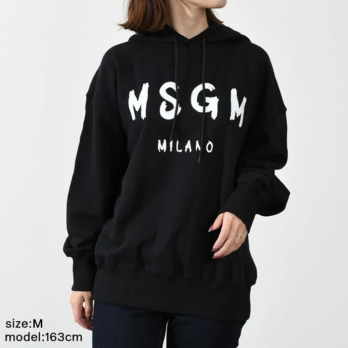 MSGM  |Long Sleeves Plain Cotton Medium Puff Sleeves Logo