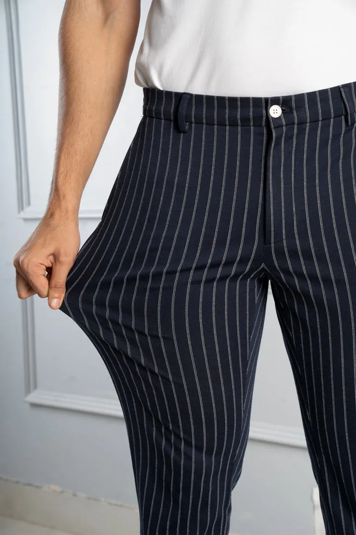 Navy Blue Pinstripe Power-Stretch Pants