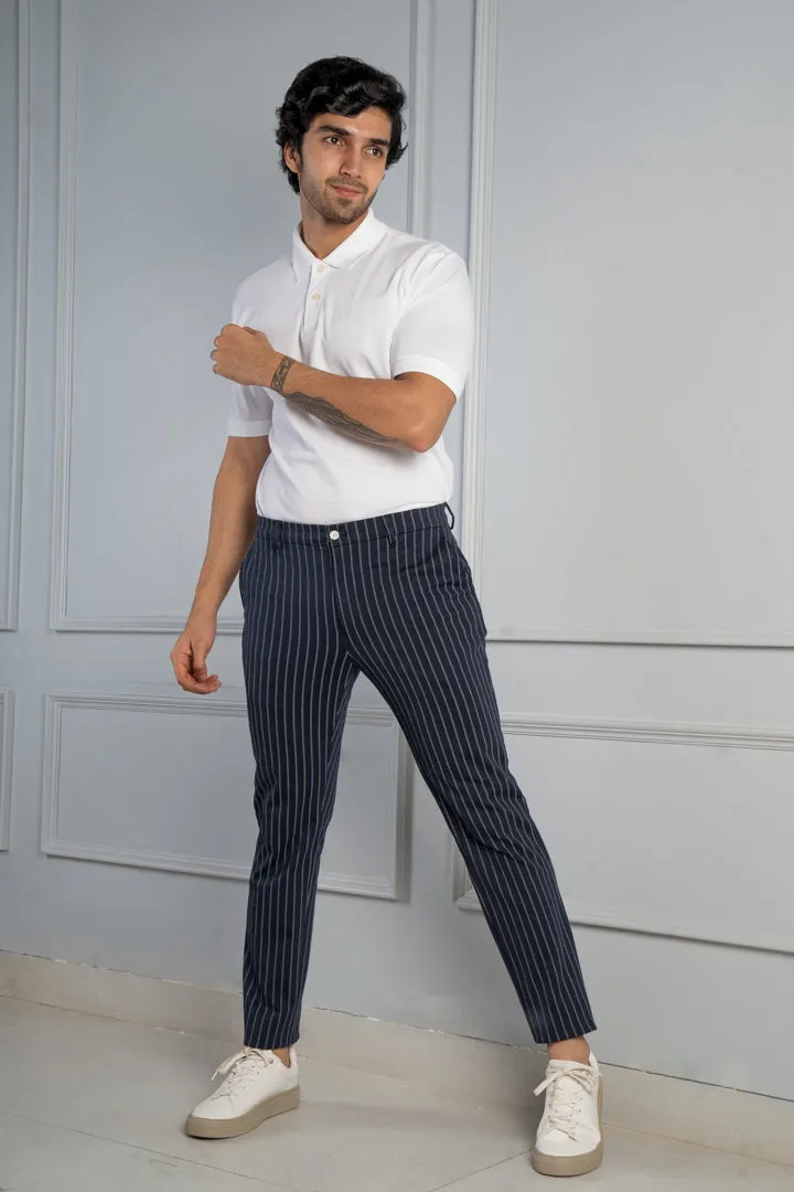 Navy Blue Pinstripe Power-Stretch Pants