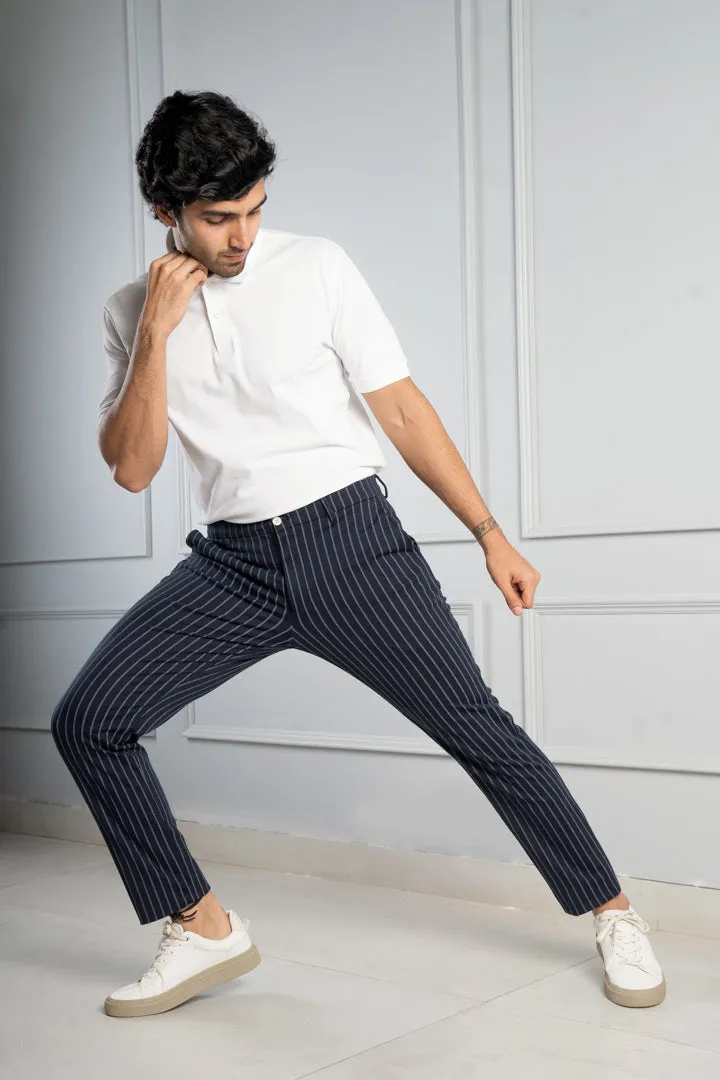 Navy Blue Pinstripe Power-Stretch Pants