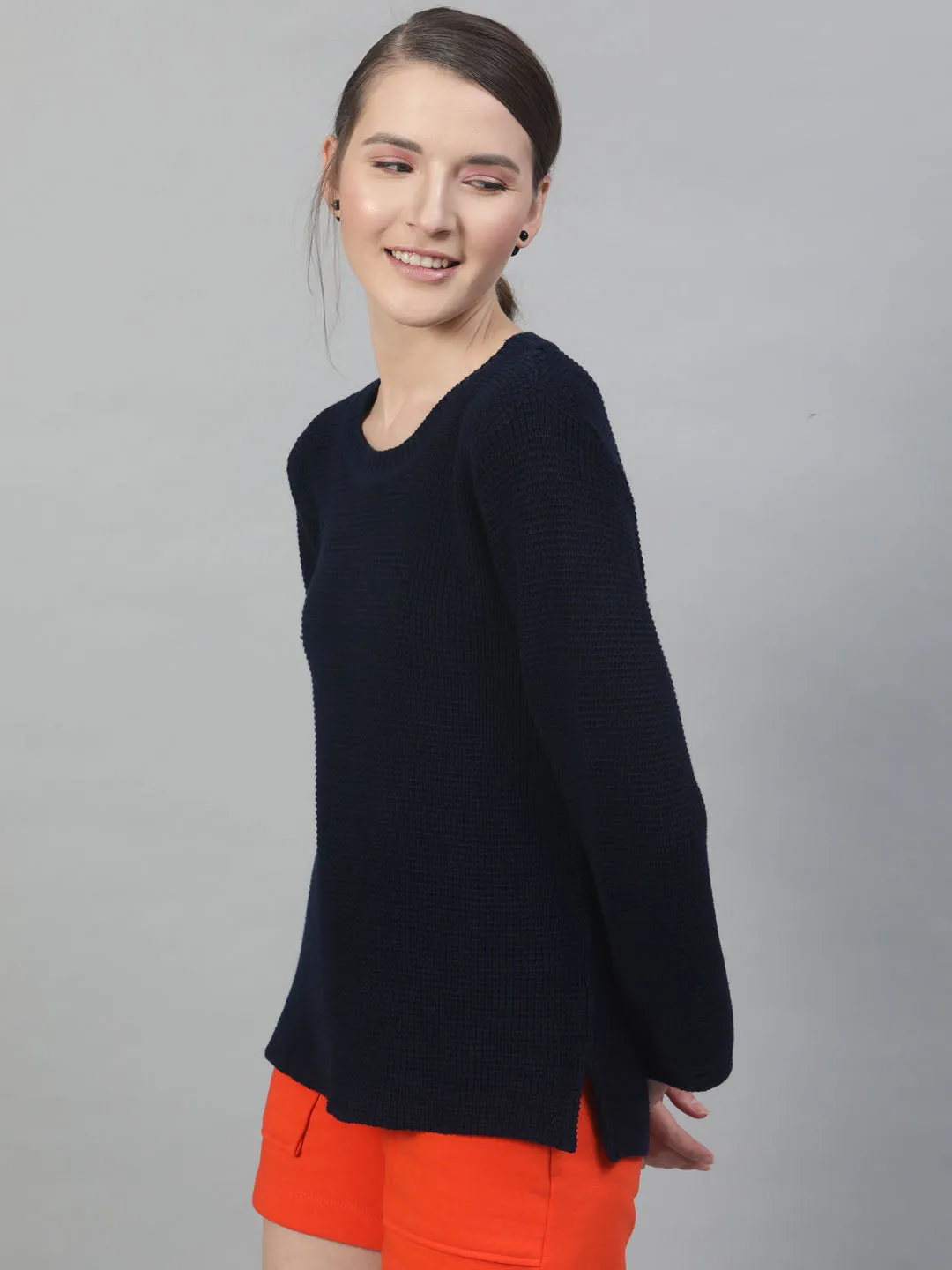 Navy Blue Solid Sweater