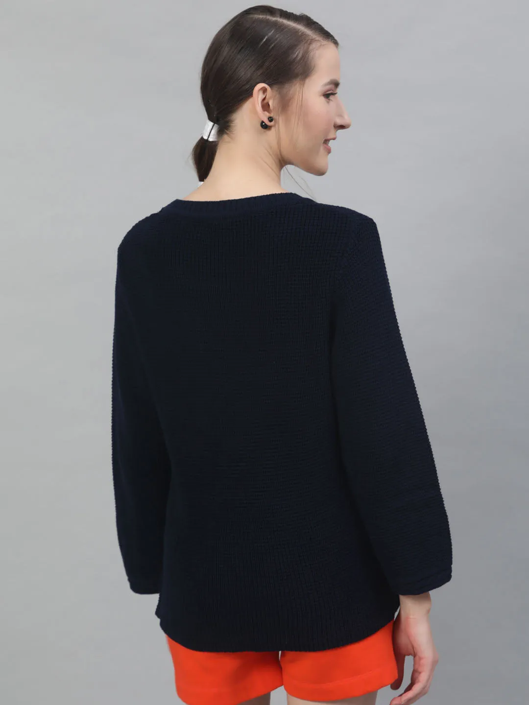 Navy Blue Solid Sweater