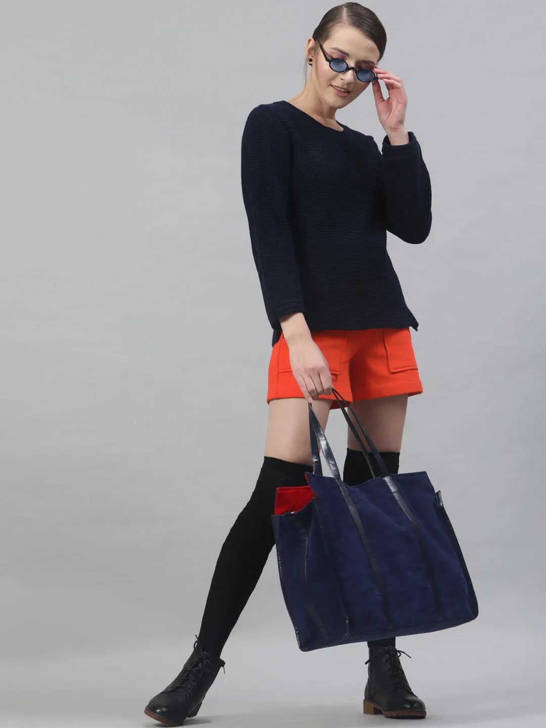 Navy Blue Solid Sweater