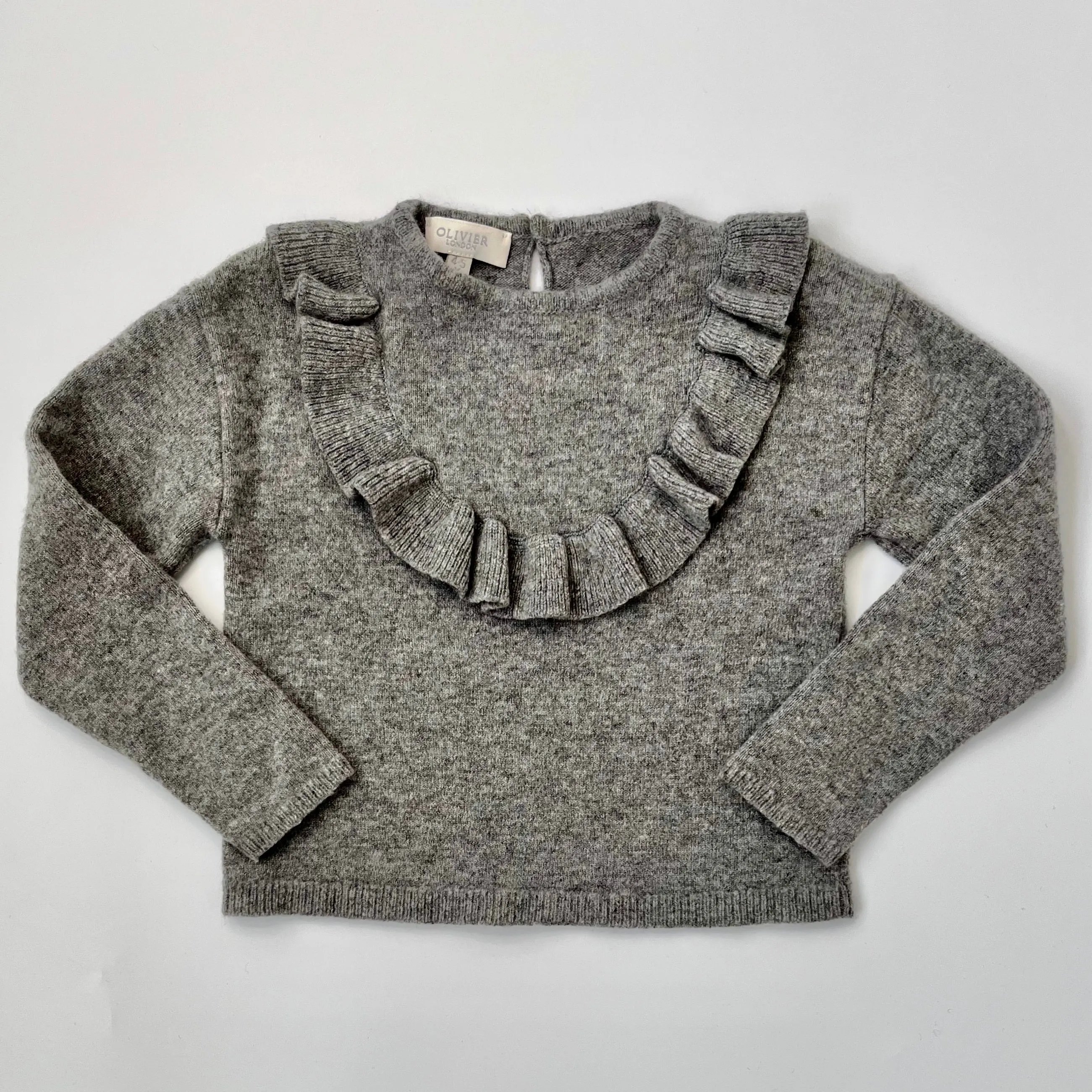 Olivier Grey Cashmere Mix Jumper With Frill: 4-5 Years