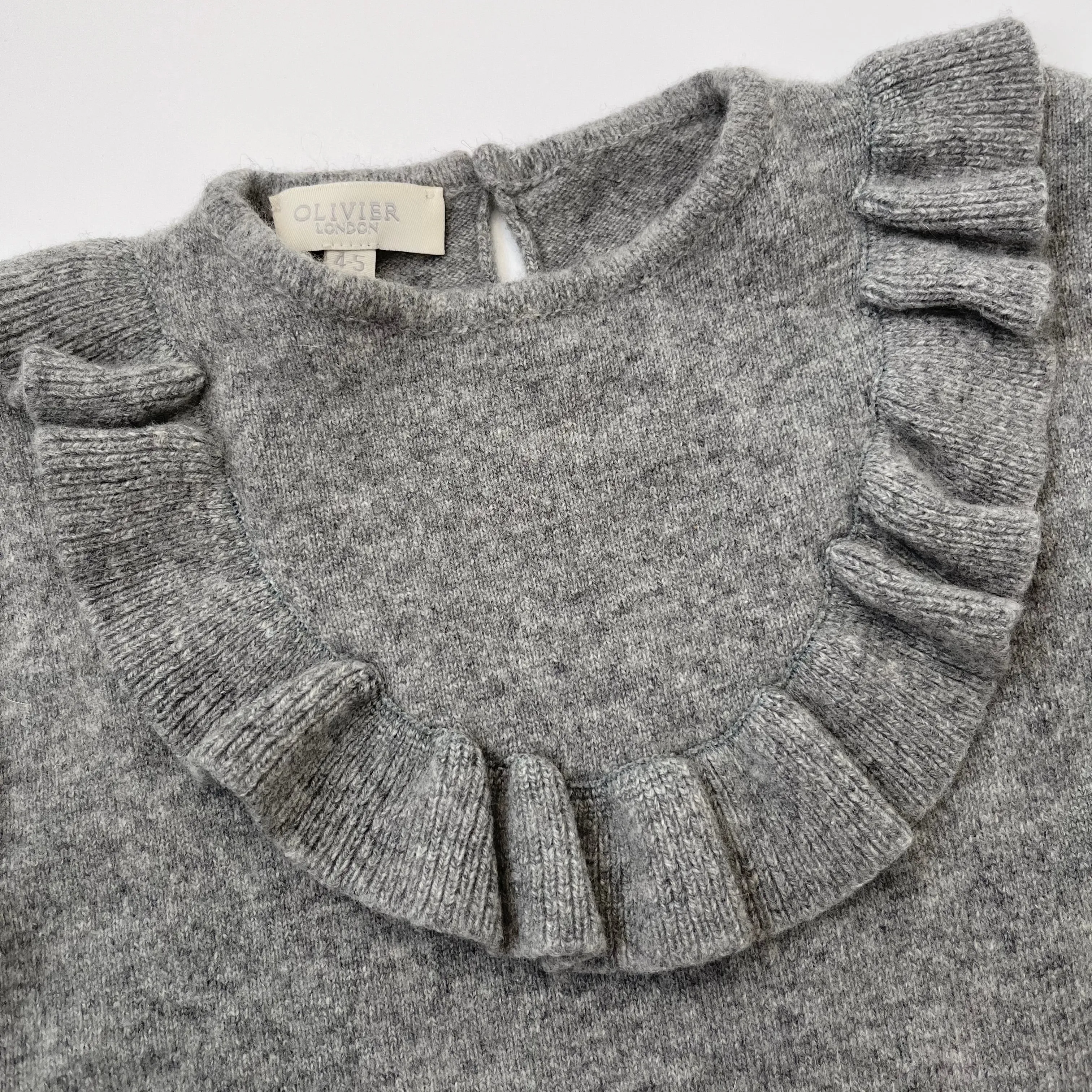 Olivier Grey Cashmere Mix Jumper With Frill: 4-5 Years